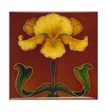 Fridge Magnet, Art Nouveau Tile, Yellow Flower on Brown