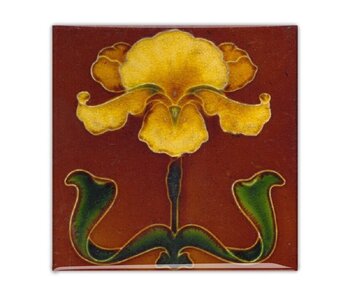 Fridge Magnet, Art Nouveau Tile, Yellow Flower on Brown