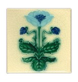 Koelkastmagneet, Art Nouveau Tegel, Blauw Bloem, majolica Koelkastmagneet, Art Nouveau Tegel, Blauw Bloem, majolica