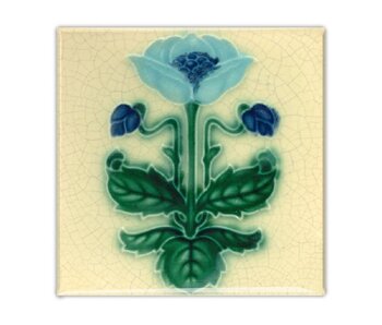 Imán de nevera, Azulejo Art Nouveau, Flor azul, mayólica