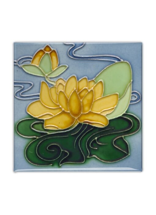 Imán de nevera, Azulejo Art Nouveau, Lirio de agua amarilla