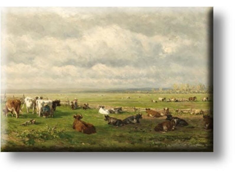 Aimant de réfrigérateur, paysage de pâturage avec du bétail, Roelofs