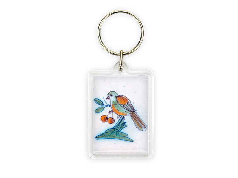Sleutelhanger, Delfts Blauwe tegel detail, vogels