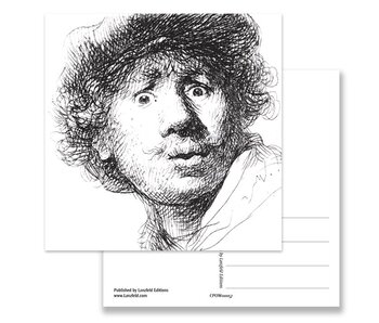 Postal, Autorretrato con mirada sorprendida, Rembrandt