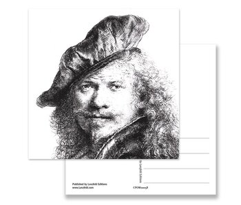 Postal, Autorretrato con boina, Rembrandt
