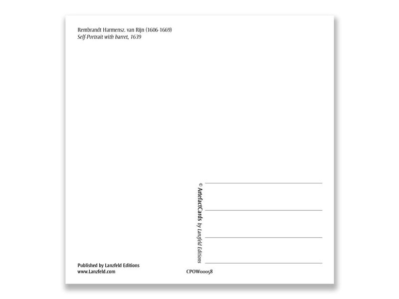 Postkarte, Selbstporträt mit Baskenmütze, Rembrandtt