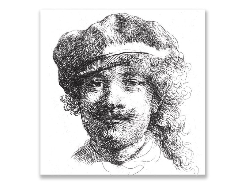 Postkarte, 1634 Selbstporträt mit Hut, Rembrandt