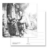 Carte postale, le vendeur de poison de rat, Rembrandt, gravure 1632