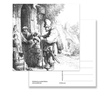 Carte postale, le vendeur de poison de rat, Rembrandt, gravure 1632