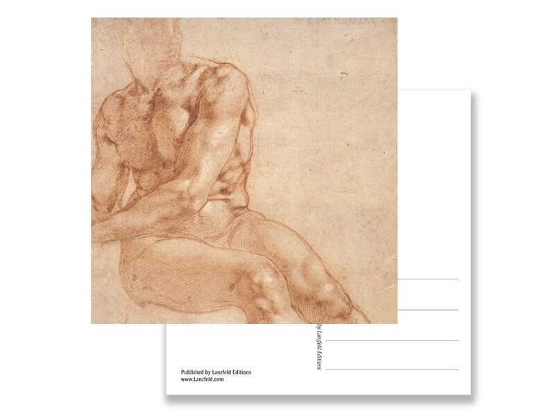 Ansichtkaart, Studie van zittende jongeman, Michelangelo