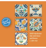 Porte-cartes, Carré, carreaux bleu Delft, Fruits et fleurs