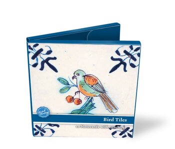 Cartera de tarjeta, cuadrada, azulejos azules de Delft, pájaros