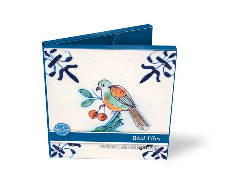 Porte-cartes, Carré, tuiles bleues de Delft, oiseaux