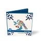 Cartera de tarjeta, cuadrada, azulejos azules de Delft, pájaros
