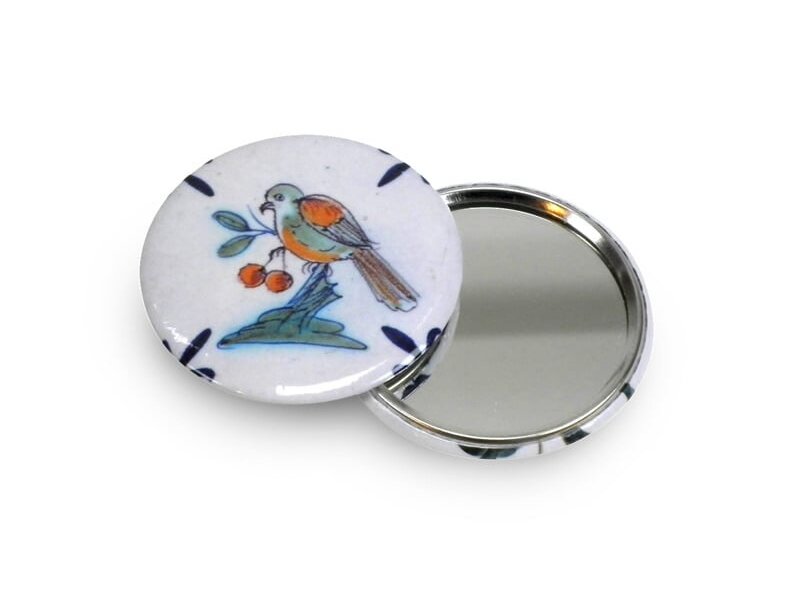 Miroir de poche, Ø 60 mm, oiseau bleu de Delft