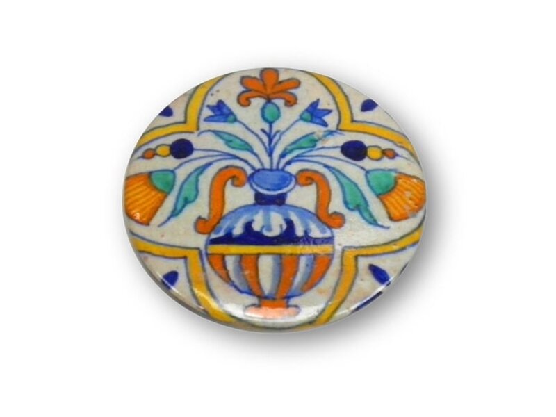 Taschenspiegel, Ø 60 mm, Delfter blaue Vase mit Blumen