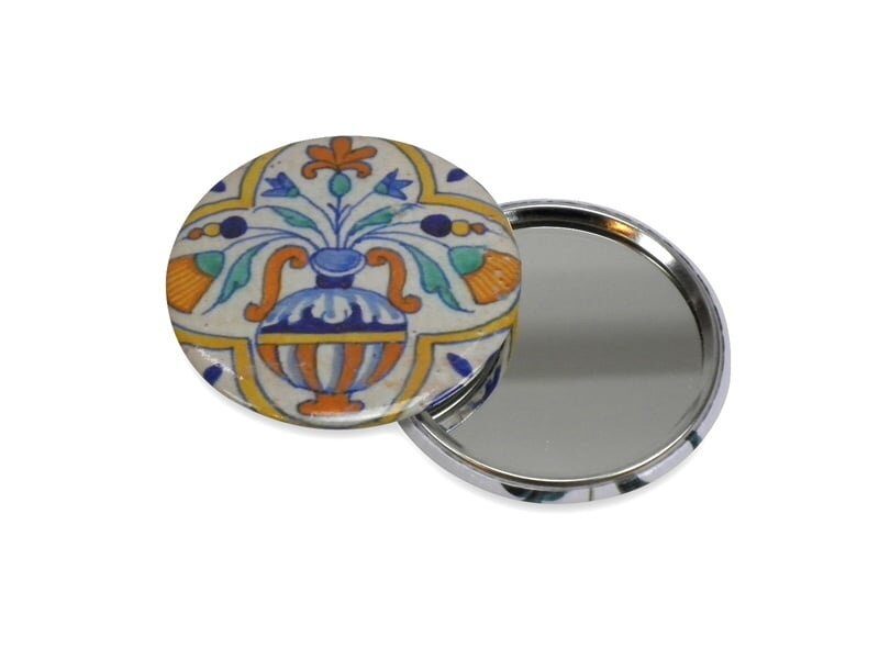 Taschenspiegel, Ø 60 mm, Delfter blaue Vase mit Blumen