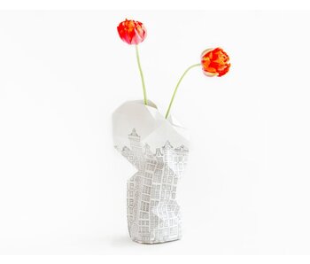Florero de papel, casas del canal de Amsterdam
