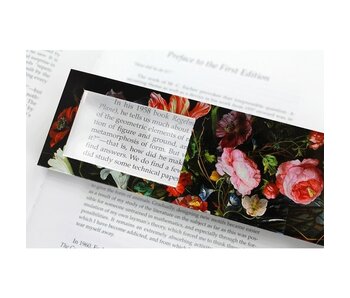 Marcador con lupa, Bodegón de flores, De Heem