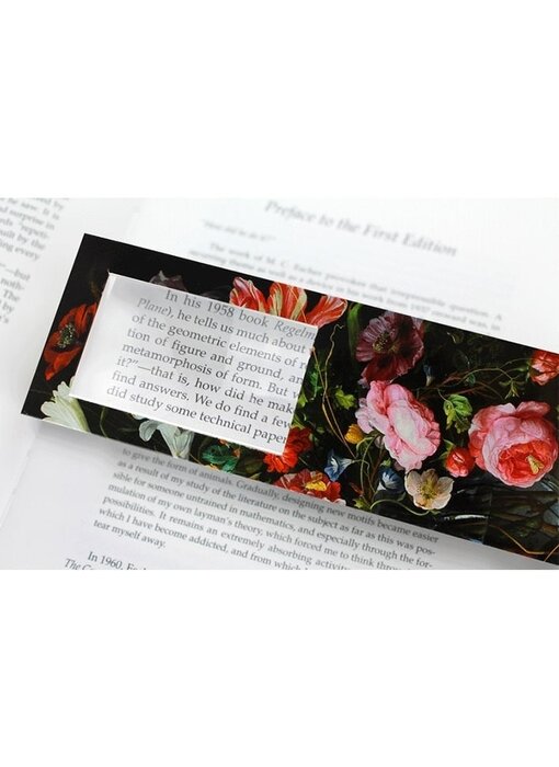Marque-page avec loupe, Nature morte aux fleurs, De Heem