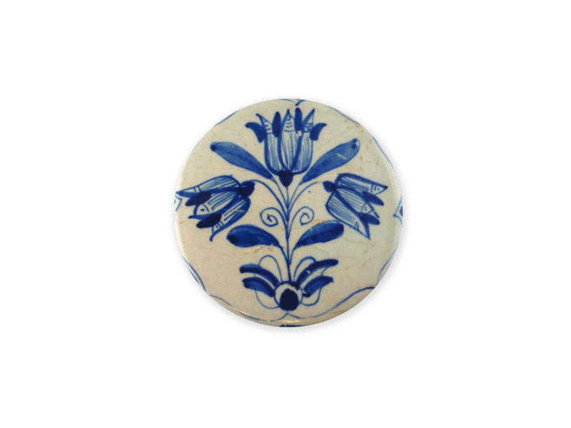 Spiegeltje, groot,Ø 80 mm, Drie tulpen, Delfts blauw