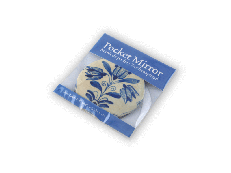 Miroir de poche, grand, Ø 80 mm, trois tulipes bleu Delft