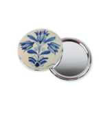 Miroir de poche, grand, Ø 80 mm, trois tulipes bleu Delft