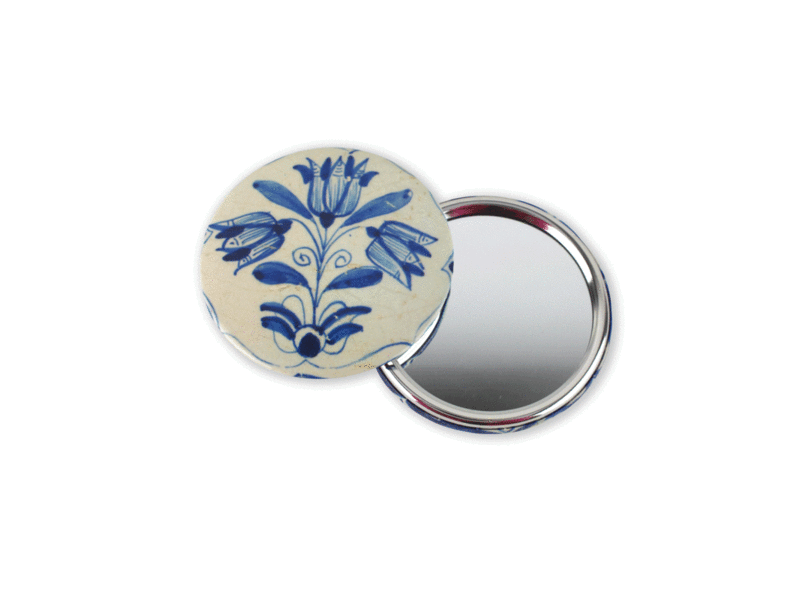 Pocket Mirror, Large, Ø 80 mm,  Three tulips Delft blue
