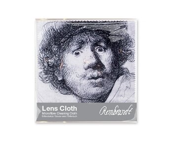 Lens cloth, 15 x 15 cm, Self-portrait with astonished look, Rembrandt