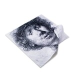 Lens cloth, 15 x 15 cm, Self-portrait with astonished look, Rembrandt