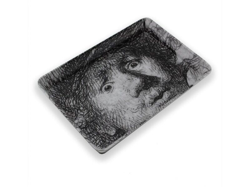 Minitablett, 21 x 14 cm, Selbstporträt mit erstauntem Aussehen, Rembrandt