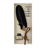 Caja de caligrafía, pluma y tintero, plumín negro, caja blanca