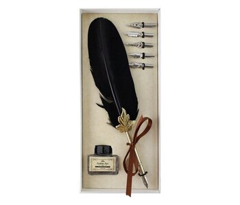 Coffret de Calligraphie, Plume & Encrier, plume noire, boîte blanche