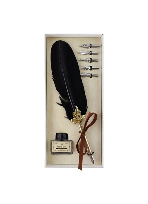 Coffret de Calligraphie, Plume & Encrier, plume noire, boîte blanche