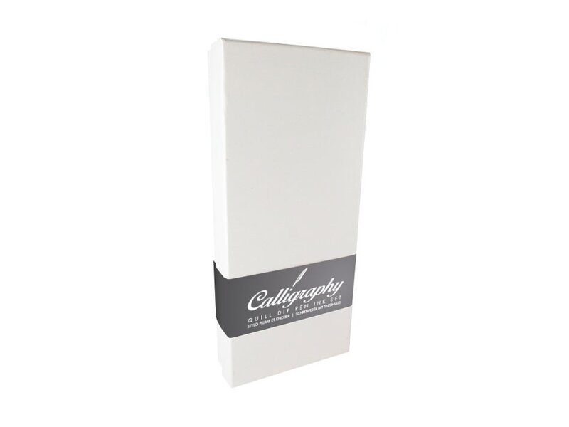 Caja de caligrafía, pluma y tintero, plumín negro, caja blanca