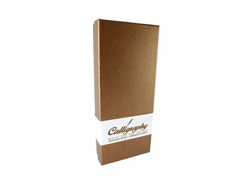 Quillpen Ink Set, goldbrown colour box with phaesant feather