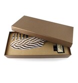 Quillpen Ink Set, goldbrown colour box with phaesant feather