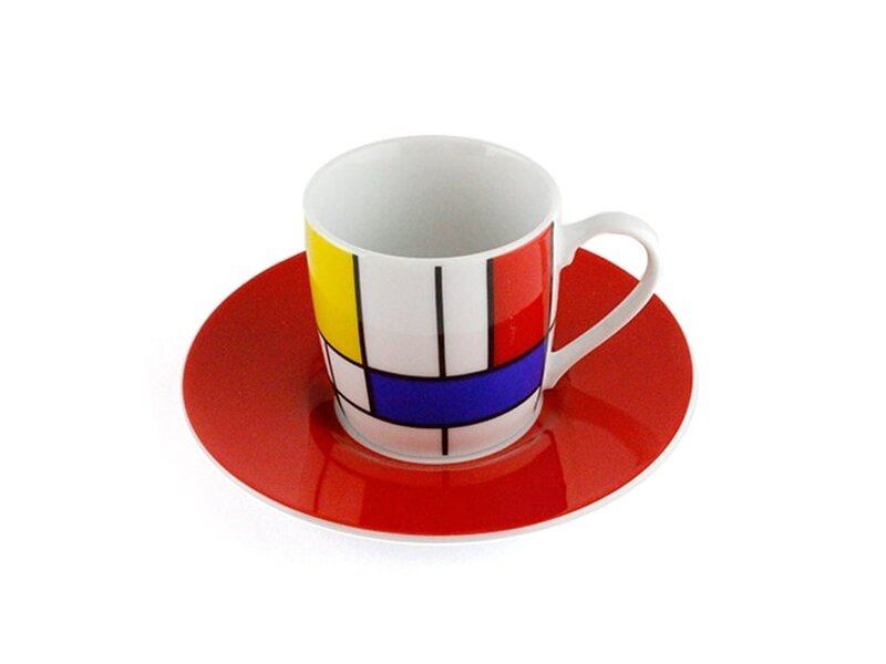 Espresso kop en schotel, Mondriaan Hommage rood