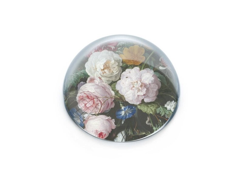 Glaskuppeln Briefbeschwerer, De Heem, Vase mit Blumen