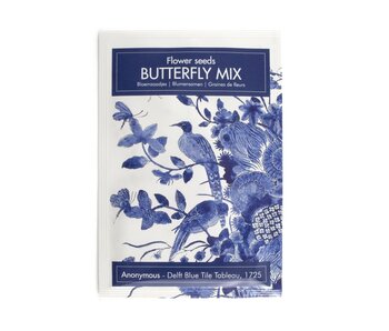 Postkaart met Vlindermix zaadjes, Delfts blauwe vogels