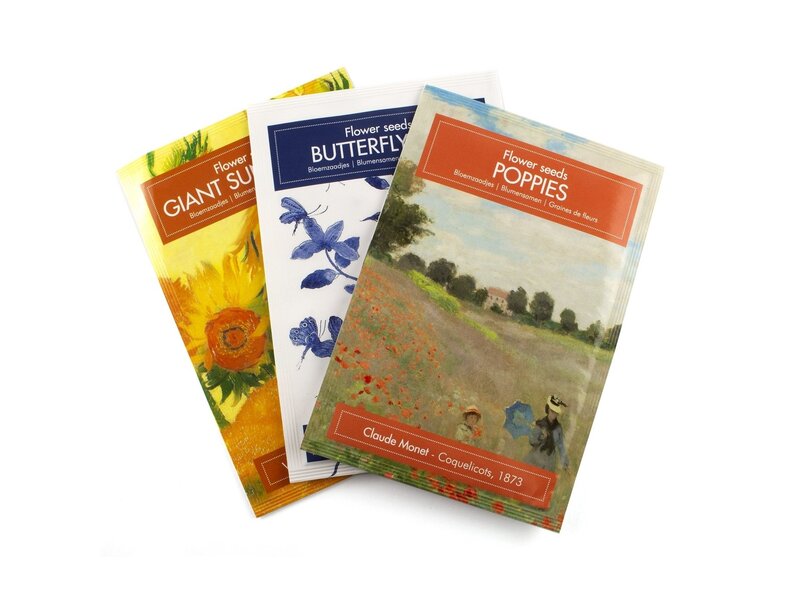 Postcard with Butterfly mix seeds, Delft blue birds