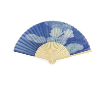 Ventilador, bambú, Monet, nenúfares en la luz del atardecer