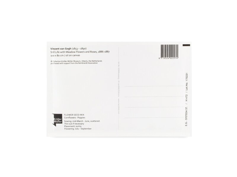 Postkarte mit Samen, Vase mit Blumen, Van Gogh