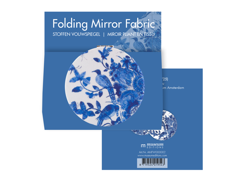 Folding pocket mirror microfiber, Delft Blue birds, Rijksmuseum