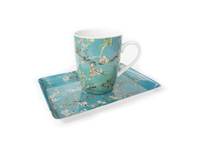 Conjunto: taza y bandeja, flor de almendro, Van Gogh