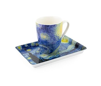 Set: Becher & Tablett, Sternennacht, Van Gogh