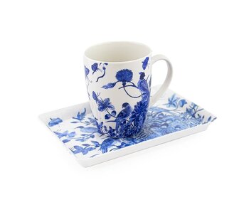 Ensemble: tasse et plateau, oiseaux bleus de Delft, Rijksmuseum