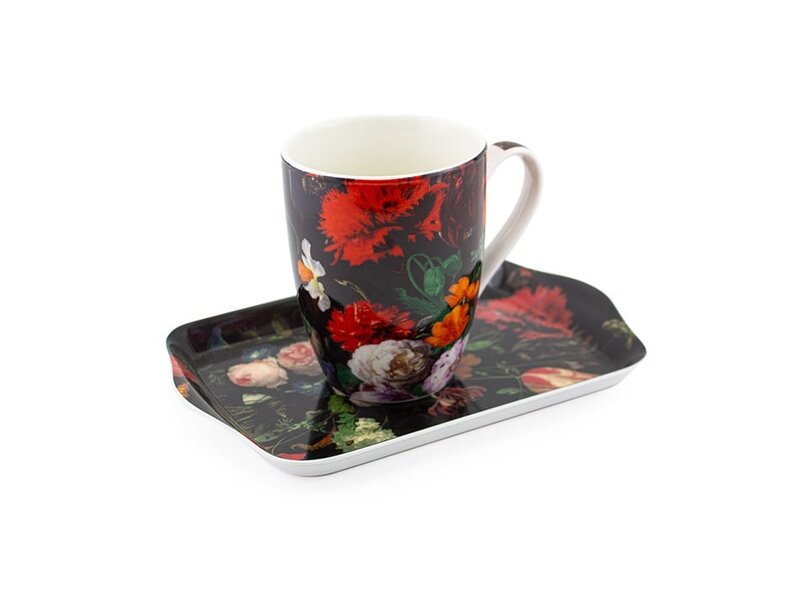 Set: Mug & tray, De Heem, Flower Still Life