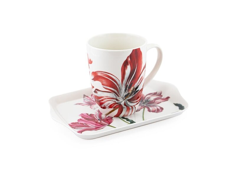 Set: Mok & dienblad, Merian, Drie tulpen