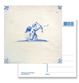 Postal, azulejo azul de Delft, Cupido